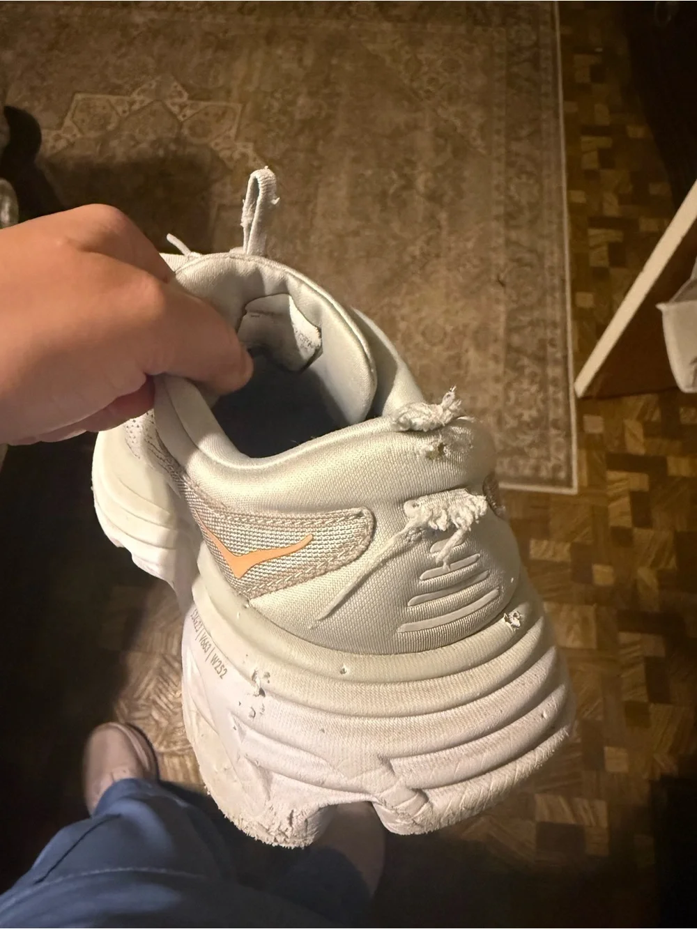 Hoka Women's Light Gray Running Shoes with Peach Logo Accent